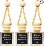 Gift Paradise® Leather & Labdanum Car Air Freshener Set of 3 – Luxury Hanging Diffusers with Wooden Cap & Velvet Gift Bag (10 ml Each) | Long-Lasting, Non-Toxic Men’s Fragrance for Car, Home & Office