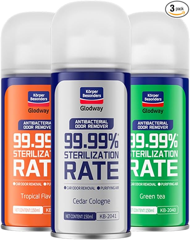 Glodway Car Air Freshener Spray,Deodorizer Odor Eliminator Remover Fogger,Long Lasting Cedar Cologne,Green Tea,Tropical Flavor Scent,6 Ounce(Pack of 3)