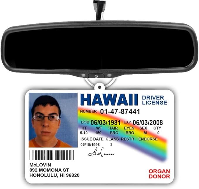McLovin ID License Funny Movie Meme Hanging Air Freshener Car Decor Lavender Scented