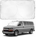 Windshield Sun Shade -Certified 99.87% UVB & 99.02% UVA Car Sun Shade. Award Winning Sunshade - Patented Technology | Compatible for Chevrolet Express 1996-present | Car Shades by Kinder Fluff