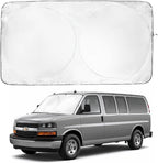 Windshield Sun Shade -Certified 99.87% UVB & 99.02% UVA Car Sun Shade. Award Winning Sunshade - Patented Technology | Compatible for Chevrolet Express 1996-present | Car Shades by Kinder Fluff