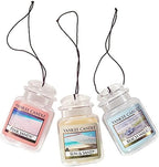 Yankee Candle Hanging Car Jar Ultimate 3-Pack Air Fresheners Neutralizes Odors Up to 30 Days Includes: Beach Walk Pink Sands and Sun and Sand (Pack of 3)