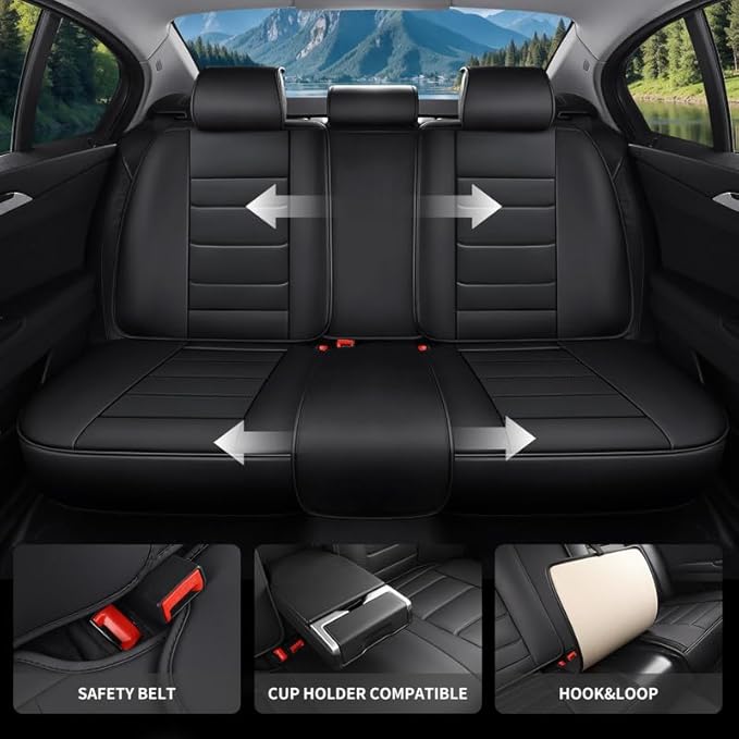 Car Seat Covers Full Set Fit for Buick Verano 2012-2017, Premium Faux Leather Waterproof Car Seat Protectors with Lumbar Support, Breathable Anti-Slip Easy to Install(Black,Full Set)