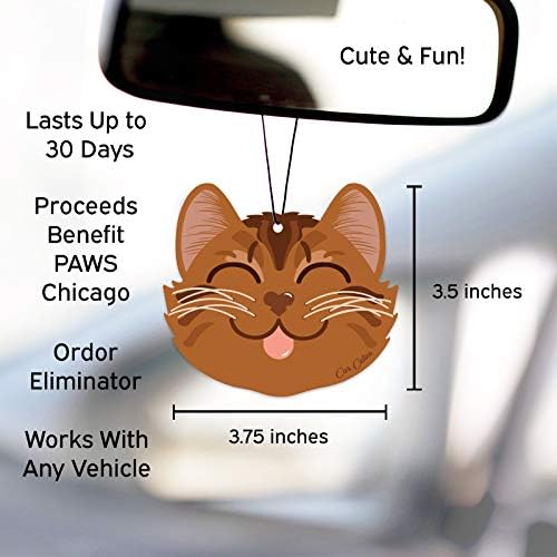 Cute CAT CAR AIR FRESHENER - Cute Cat Design, Long-Lasting Scent, Portion of Proceeds Benefit PAWS Chicago (Tropical Coconut - Pack of 3)