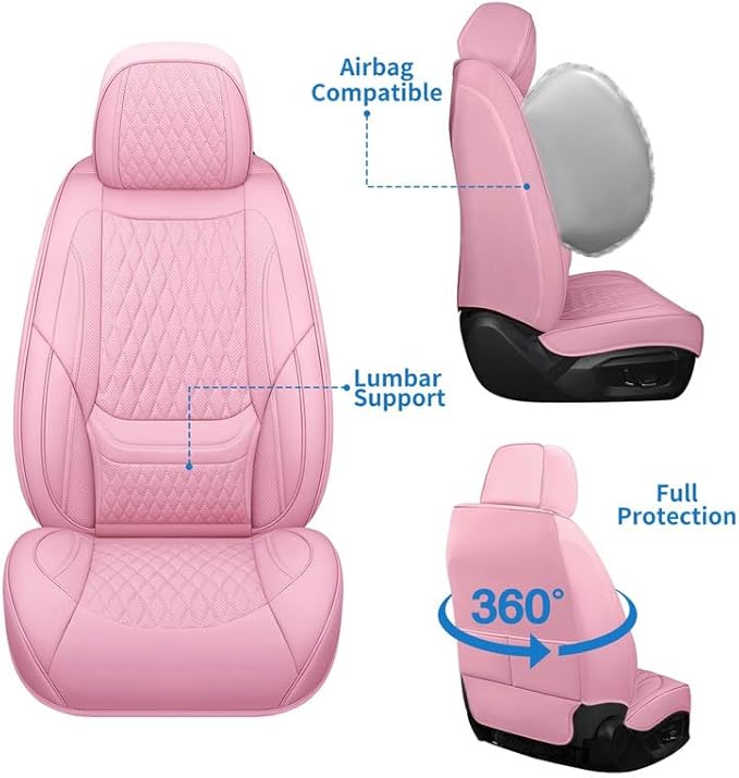 Car Seat Covers Full Set Custom Fit for Chevrolet/Chevy Sonic 2011-2020 - Premium Faux Leather with Lumbar Support | Breathable, Waterproof, Anti-Slip, Durable (Pink,Full Set)