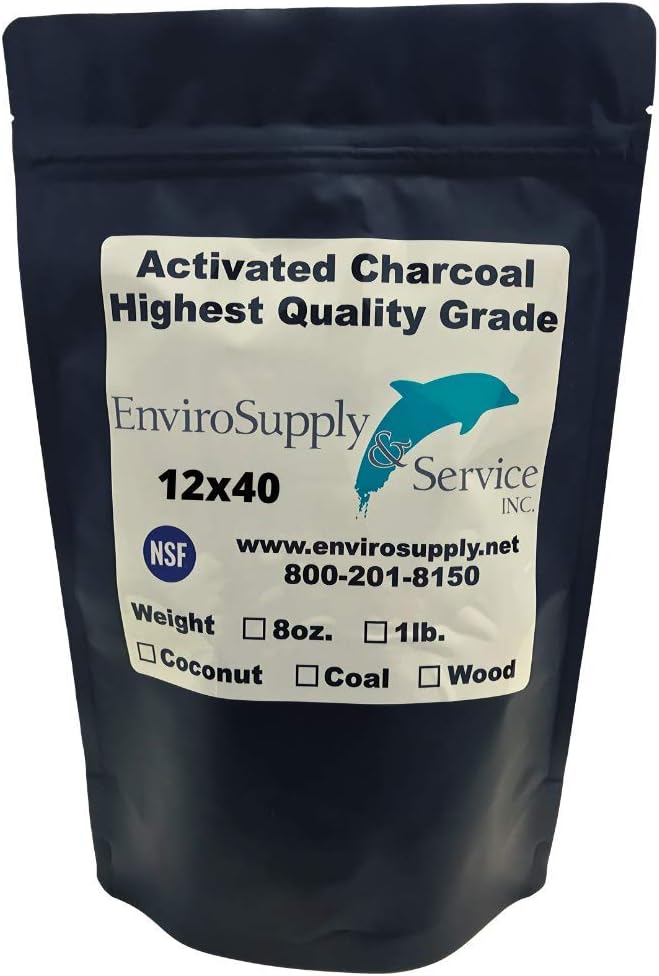 12x40 Mesh Size Coconut Shell Activated Carbon, Premium Charcoal Filter Media for Aquarium and Water Filtration (Removed Odors and Discoloration) - Resealable Bulk 1 Pound Bag (455 Grams)