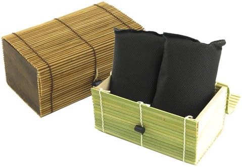 BambooMN Granulated Bamboo Charcoal Odor Absorber Bag in Decorative 6.25" x 3.5" x 3" Box, 2 Pieces