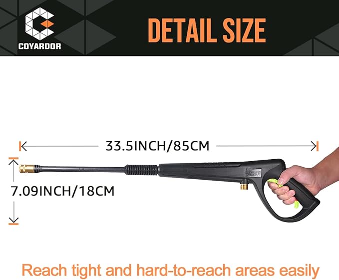 Pressure Washer Gun with Extension Wand & 5 Spray Nozzle Tips, M22-14mm & M22-15mm Fitting Replacement for Ryobi, Karcher, Powerstroke, Greenworks, and More Electric Power Washer