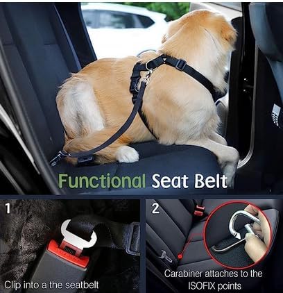 Dog Seat Belt, Safety Vest Dog Car Harness with Adjustable Buckle Dogs Seat-Belt for Vehicle Nylon Pet Safety Seats Belts Heavy Duty(XXL, Black)