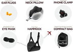 Homeify Airplane Travel Kit – Adjustable Memory Foam Airplane Neck Pillow with Phone Holder, Eye Mask, Foot Hammock, and Earplugs – 6 Piece Plane Travel Essentials for Long Flights