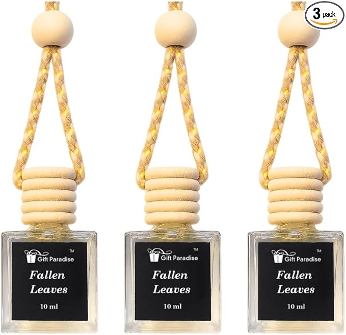 Fallen Leaves Car Air Freshener Set of 3 (10 ml Each) | Hanging Design with Velvet Gift Bag | Cozy Autumn Aroma by Gift Paradise – Perfect for Car, Home & Office Décor