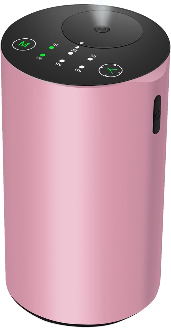 Waterless Essential Oil Diffuser, 7 Colors LED Light, Battery Powered Mini Scent Air Machine, Aromatherapy Mist Diffuser for Home Room Car Office (Pink)