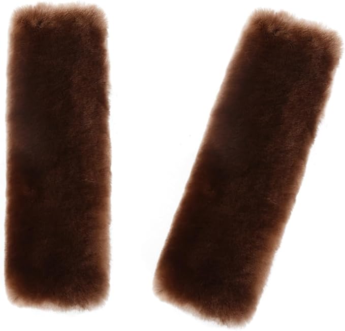 Soft & Cozy Australian Sheepskin Car Seat Belt Covers,2 Pack Fluffy Seatbelt Pads, Genunie Sheepskin Fur Shoulder Straps Cushions for Adults Kids Women and Men (Chocolate)
