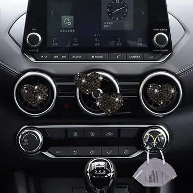 4 Pcs Black Heart Air Vent Clips,Cute Car Air Fresheners Vents Clips Car Diffuser Diamond Interior Decor Charm Accessories Air Fresheners Interior Accessories