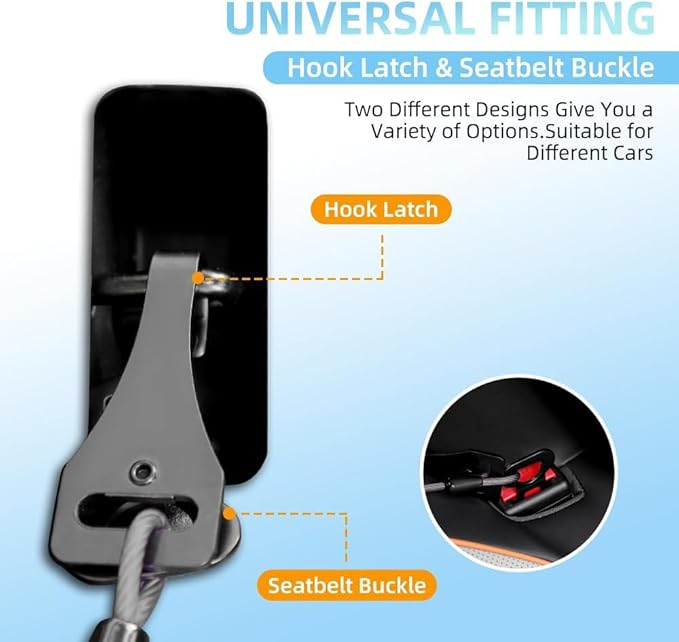 Dog Car Seat Belt - 3-in-1 Heavy Duty Safety Harness with Locking Carabiner, Universal Buckle Adapter, Chew-Proof Steel Rope (Black, 32in/80cm)