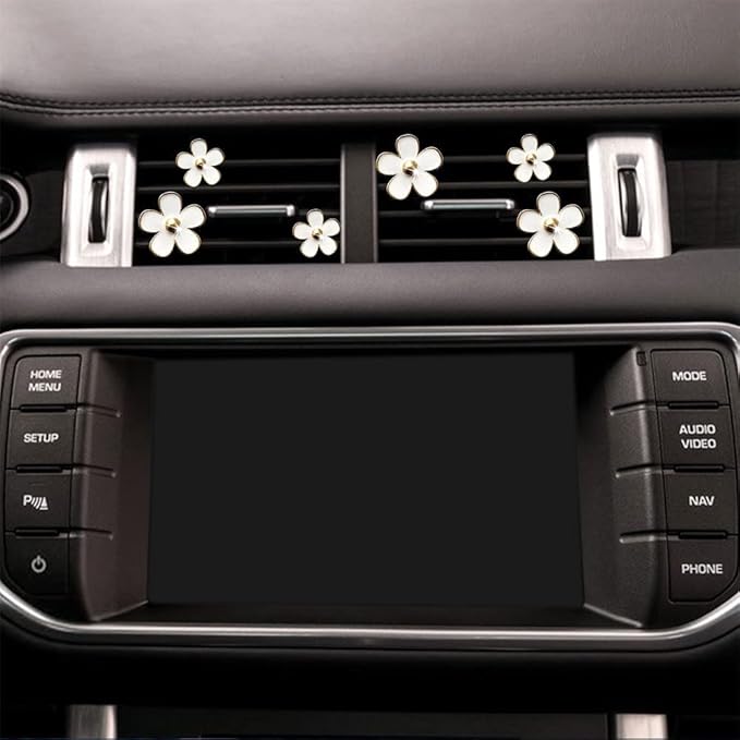 Daisy Air Vent Clips: 6 Pcs Cute Flower Air Conditioning Outlet Clip Car Air Fresheners Vent Clips Interior Decor Charm Car Decoration Cute Accessories for Women Girls + Mask Hook(White)
