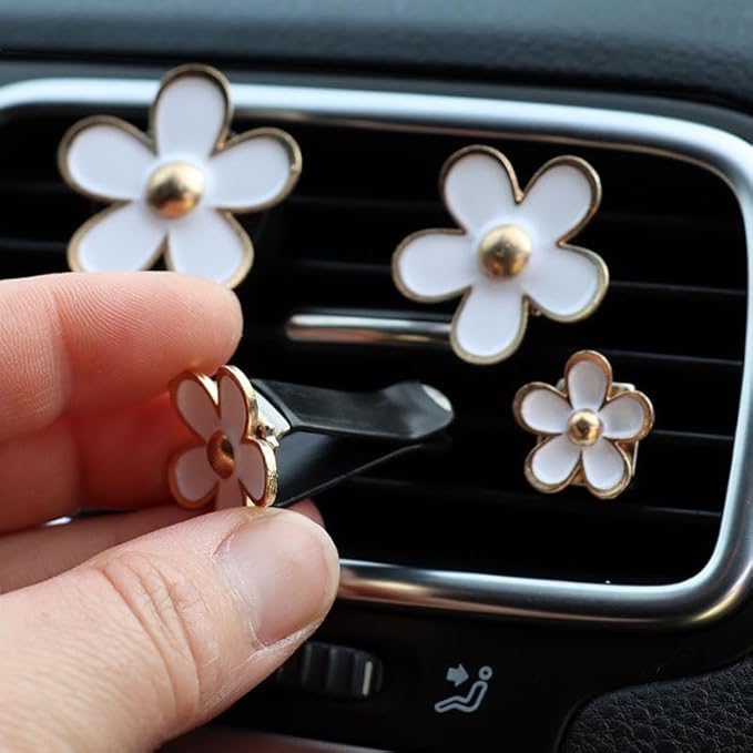 4 Pieces Daisy Flower Air Vent Clip Car Air Freshener Charm Colorful Car Interior Accessories for Girls Women（Pink）