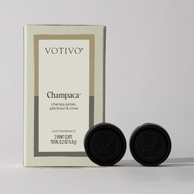 Votivo Champaca Car Fragrance 2-Pack | Auto Vent Clip Car Fresheners | Patchouli Scent for Vehicle | Provides Long Lasting Premium Scent for Auto