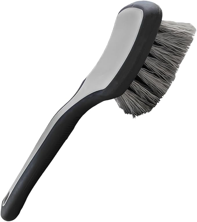 Tire & Wheel Brush for Car Rims - Short Handle Stiff Bristle Auto Detailing Scrub Brush | No Scratch Car Wash Brush Cleaning Tool for Tires, Wheels, Rims, Floor Mats, Carpet, Cars, Home(Gray)