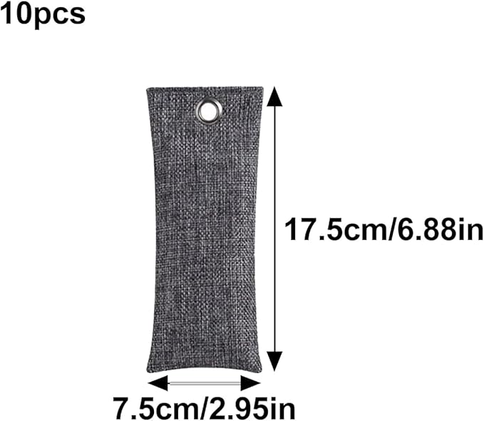 10PCS Activated Bamboo Charcoal Air Purifying Bag, Air Freshener Bag Moisture Absorber for Refrigerator Home Car, Gray
