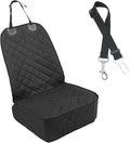 Dog Car Front Seat Cover with Side Flaps, Waterproof & Scratch Proof Car Seat Protector for Dog, Nonslip Pet Car Seat Pad with Safety Belt, Fit for Most Cars SUVs Trucks Jeeps (Black)
