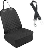 Dog Car Front Seat Cover with Side Flaps, Waterproof & Scratch Proof Car Seat Protector for Dog, Nonslip Pet Car Seat Pad with Safety Belt, Fit for Most Cars SUVs Trucks Jeeps (Black)