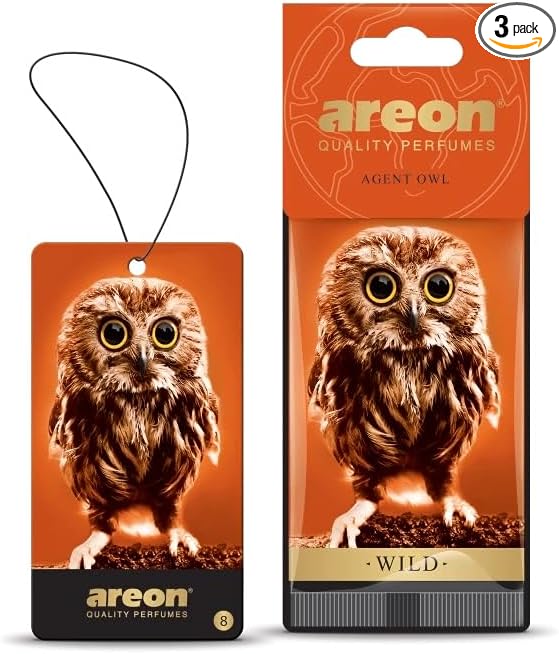 AREON WILD - Hanging Custom Cute Funny Car Air Freshener for Home & Office - Premium Cologne Perfume with Natural Fragrances - Long Lasting, Fresh, Luxurious Scent - Stylish Design - Agent Owl