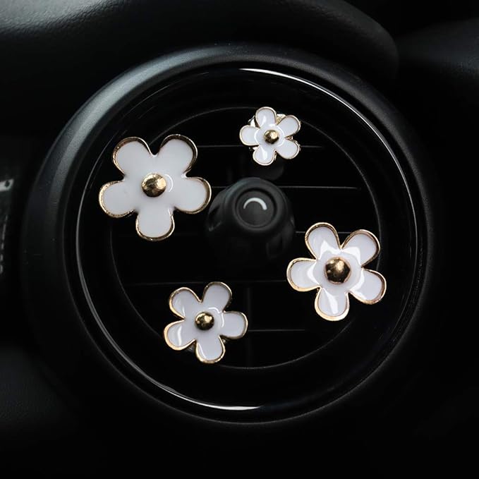 INEBIZ Cute Daisy Flowers Air Vent Decorations Clips Car Air Freshener Girly Charm Automotive Interior Aesthetic Decor Accessories for Women (White)