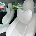 TESBEAUTY Nappa Leather Seat Headrest Pillow 2 Packs for Tesla Neck Pillow Uniquely Designed For Tesla Model X/SY/3 Higher Version Fits Taller Than 5'7", Genuine Nappa Leather Visible Strap White