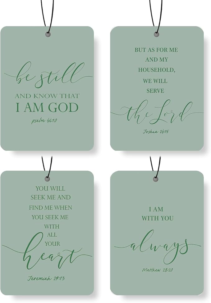 Christian Scripture Car Air Freshener 4Pcs, Inspirational Bible Quotes Hanging Scents,Green Bible Quote Gift Air Freshener Hanging in Car Wardrobe Drawer or Book.