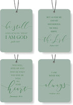 Christian Scripture Car Air Freshener 4Pcs, Inspirational Bible Quotes Hanging Scents,Green Bible Quote Gift Air Freshener Hanging in Car Wardrobe Drawer or Book.