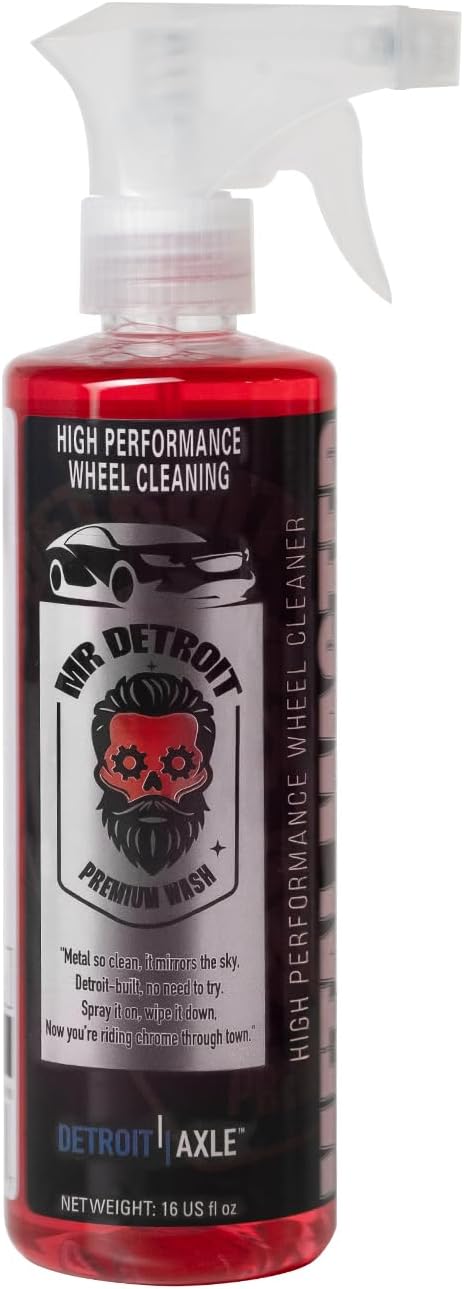 Mr. Detroit - 2pc Car Wash Kit Drill Wheel Brush and High-Performance Cleaner, 16oz Wheel & Tire Cleaner, Scratch-Free Brush w/Durable Soft Bristles, Easily Clean Narrow Spaces (CL-2DH054)