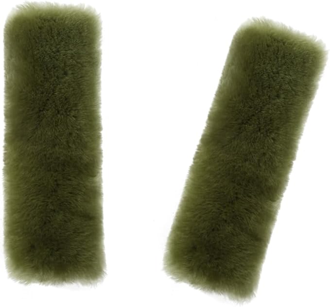 Soft & Cozy Australian Sheepskin Car Seat Belt Covers,2 Pack Fluffy Seatbelt Pads, Genunie Sheepskin Fur Shoulder Straps Cushions for Adults Kids Women and Men (Pea Green)