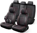 Car Seat Covers Full Set Fit for Toyota Matrix 2003-2014, Premium Faux Leather Car Seat Protector,Breathable Anti-Slip Full Wrapping Edge Seat Covers(Black&Red,Full Set)