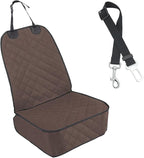 Dog Car Front Seat Cover with Side Flaps, Waterproof & Scratch Proof Car Seat Protector for Dog, Nonslip Pet Car Seat Pad with Safety Belt, Fit for Most Cars SUVs Trucks Jeeps (Coffee)