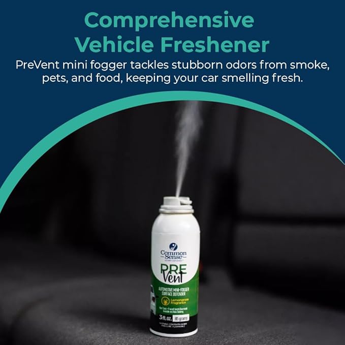 PreVent Car Fogger Deodorizing Air Refresher by Smart Common Sense, Long-Lasting Odor Control Spray for Vehicles, Lemongrass Fragrance, 3 fl. Oz