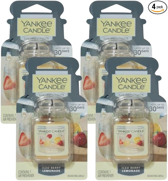 Yankee Candle Car Jar Ultimate, Iced Berry Lemonade, 0.96 OZ (Pack of 4)