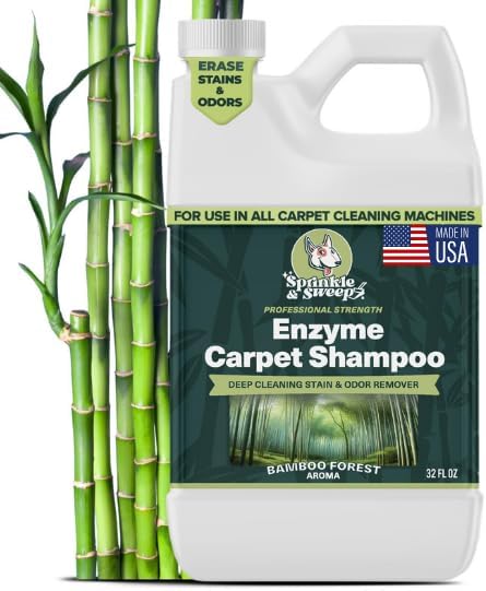 Sprinkle & Sweep Enzyme Carpet Cleaner - Enzyme Carpet Shampoo (32oz) - Carpet Cleaner Solution to Eliminate Tough Stains & Neutralize Odors - Removes Dog, Cat, All Pets Urine- Use with All Machines