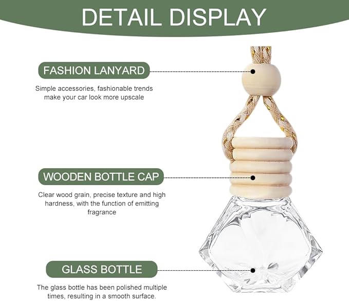 5PCS Hanging Car Air Freshener, Car Air Freshener Diffuser, 8ml Hanging Essential Oil Diffuser Bottle, Auto Interior Cute Glass Empty Perfume Bottle Ornament for Most Vehicles (Rhomb)