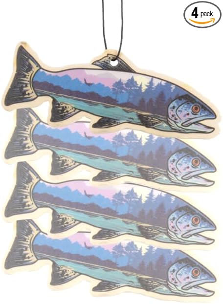Outdoor Adventure Car Air Freshener 4 Pack Scented With Premium Oils By Fresh Fresheners (Trout)