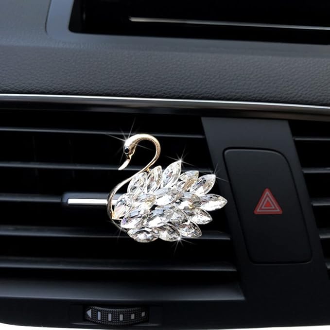 Katutude 2 Pcs Crystal Swan Car Air Vent Clips with Fragrance Tablets, Car Diffuser Air Freshener Vent Clips Air Conditioner Outlet Clip Charm Bling Car Interior Decoration, White