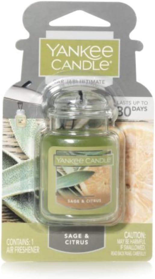Yankee Candle Car Air Fresheners, Hanging Car Jar Ultimate, Neutralizes Odors Up To 30 Days, Sage & Citrus, 0.96 OZ (Pack of 6)