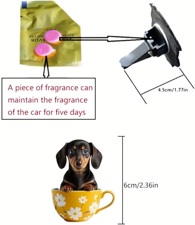 2-Piece 2D Acrylic Car Air Vent Freshener – Cute Cartoon Chihuahua & Dachshund Dog Designs, Solid Scented Decoration for Car AC Vents, Long-Lasting Fragrance, Fun Accessory
