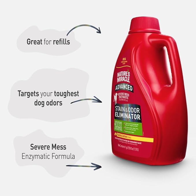 Nature’s Miracle Advanced Stain & Odor Eliminator, Sunny Lemon Scent, Severe Mess Enzymatic Formula For Tough Pet Messes, 1 Gallon