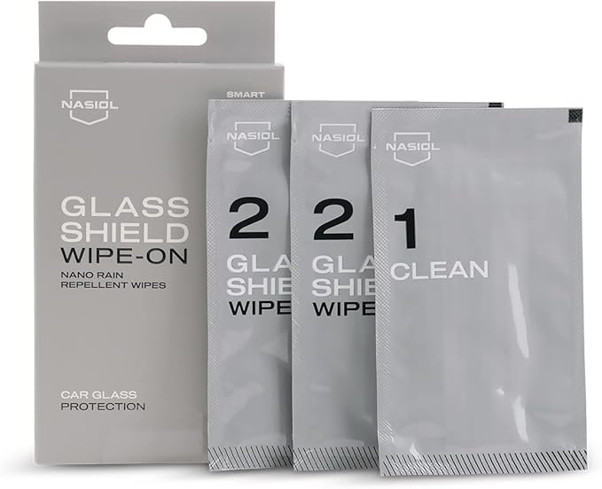 Nasiol GlasShield Wipe-On Nano Rain Repellent Wipe Kit, Ceramic Coating for Windshield, Quick & Easy Application, Easy to Clean, Car Rain-Repellant, Durable Lasts for 15,000 Miles