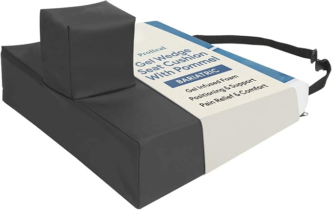 Gel Wedge Seat Cushion with Pommel, Bariatric 22" x 16" x 4" -2" - Better Posture and Hip Positioning - High Density Foam and Pressure Redistribution Gel and Back, Tailbone, and Coccyx Support