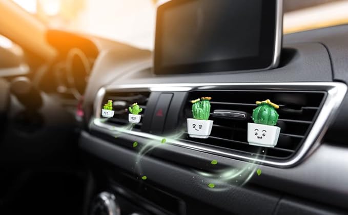 cute simulated plant shape aromatherapy vent car cactus air freshener, vent clip interior accessory, car scent freshener perfume aromatherapy clip (Cartoon)