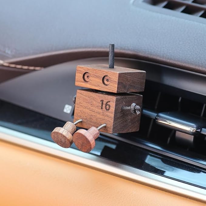 Car Air Diffuser - 2-in-1 Shaking Wooden Man Figurine & Refillable Aroma Vent Clip with 5ml Capacity, Natural Walnut Wood Essential Oil Air Freshener, Car Dashboard Decor Ornament for Driver
