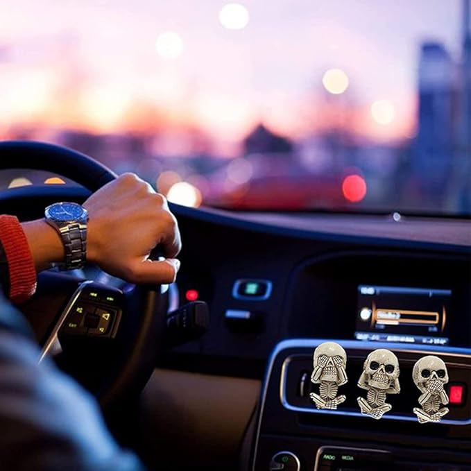 Car Air Freshener Vent Clips 3 Pack Car Accessories for Men Women, Cute Skull Auto Air Conditioner Vent Clips Decor, for Car Office Kitchen Home Halloween Christmas Gift