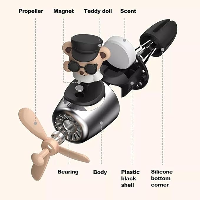 Cartoon Animal Pilot Car Air Freshener, Cute Automotive Air Outlet Creative Car Perfume Diffuser, Pilot Bear Car Air Freshener for Car (Captain Billy Bear)